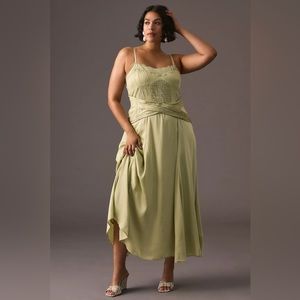 Anthropologie Let Me Be A-Line Lace-Trimmed Midi Dress